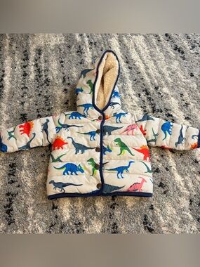 Baby Boden Sherpa Lined Puffer Coat 3-6 months Dinosaurs